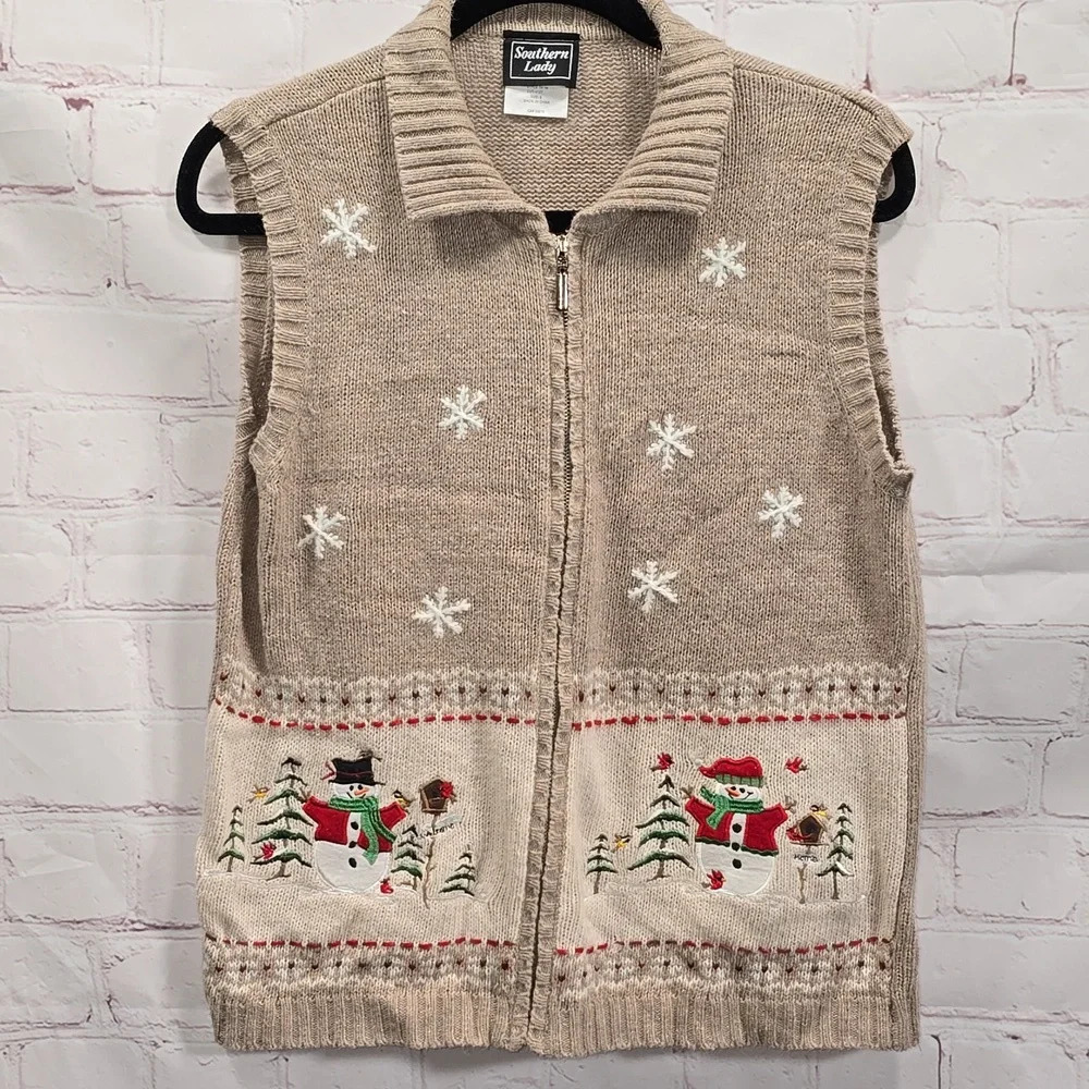 Southern Lady Snowman Cardinal Christmas Vest Ugly Sweater Womens Size Small